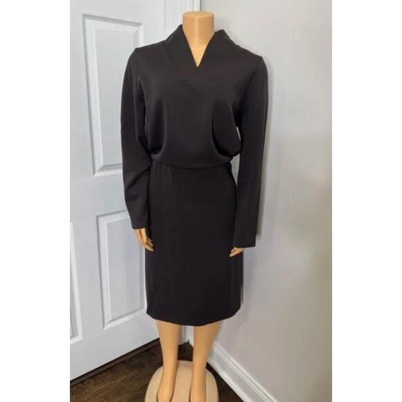 OGL Elevated V-Neck Midi Dress L Gray Long Sleeve Cinched Softtrine NWT - Picture 9 of 10